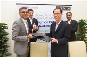 MOU signing ceremony - the MOU was endorsed by Capt. Rajesh Unni, CEO of Alpha Ori (front left of photo) and Mr Tang Kum Chuen, Deputy President of Corporate Development, ST Electronics (front right), and witnessed by Mr Andreas Sohmen-Pao, Executive Chairman of Alpha Ori Technology Holdings (back left), and Mr Ravinder Singh, President, ST Electronics (back right).  (Photo: ST Electronics)