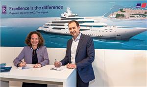 Rolls-Royce and Sea Machines Robotics are to collaborate on comprehensive remote command, autonomous control and intelligent crew support systems for the marine market. Denise Kurtulus, Vice President Global Marine at Rolls-Royce Power Systems, and Michael Johnson, CEO and founder of Sea Machines, signed the strategic cooperation agreement at Monaco Yacht Show. (Photo: Rolls-Royce)