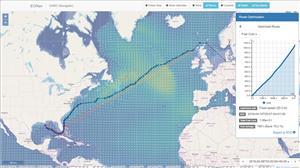 VoyOpt display showing optimized route from US to Germany (Image: VoyOpt)